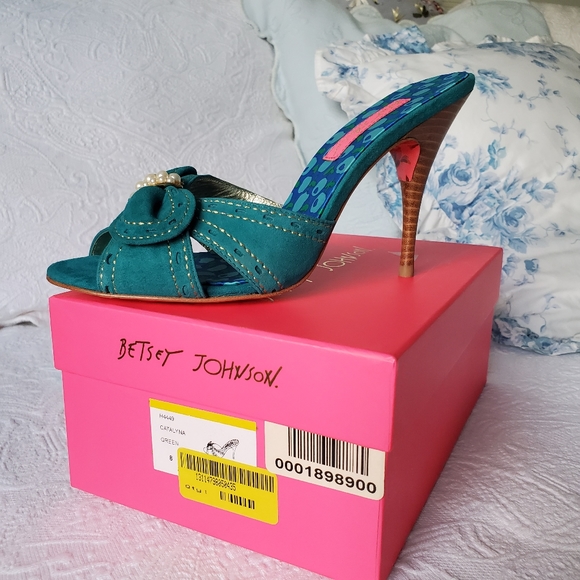 Betsey Johnson 'Catalyna' Slide Turquoise Heels New in Box -Sz 8M - Picture 4 of 10